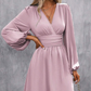 Robe portefeuille tendance pour femme avec col en V, taille empire et manches lanternes