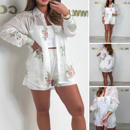 Dernier jour 50% de réduction🔥Ensemble chemise et short brodés légers et respirants pour femme