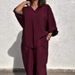 Ensemble deux pièces décontracté et ample composé d'un haut et d'un pantalon à col en V pour femme