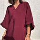 Ensemble deux pièces décontracté et ample composé d'un haut et d'un pantalon à col en V pour femme