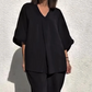 Ensemble deux pièces décontracté et ample composé d'un haut et d'un pantalon à col en V pour femme