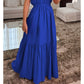 Robe longue élégante de couleur unie avec bretelles asymétriques et taille froncée