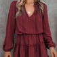 Robe femme à col en V et bordure à volants