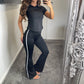🏙️【Ensemble de sport urbain moderne pour femme avec col rond et design moulant】👗