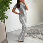 🏙️【Ensemble de sport urbain moderne pour femme avec col rond et design moulant】👗