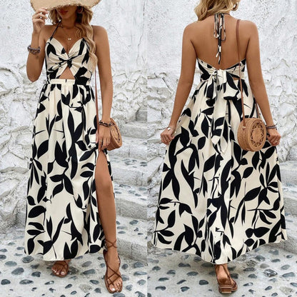 ⏳ Réduction de 50 % pour une durée limitée ! 💥Robe élégante et sexy à col licou avec imprimé floral pour femme