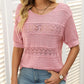 🏆Jusqu'à 49% de réduction !🌷Pull femme manches courtes col rond aspect ajouré et crochet