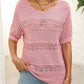 🏆Jusqu'à 49% de réduction !🌷Pull femme manches courtes col rond aspect ajouré et crochet