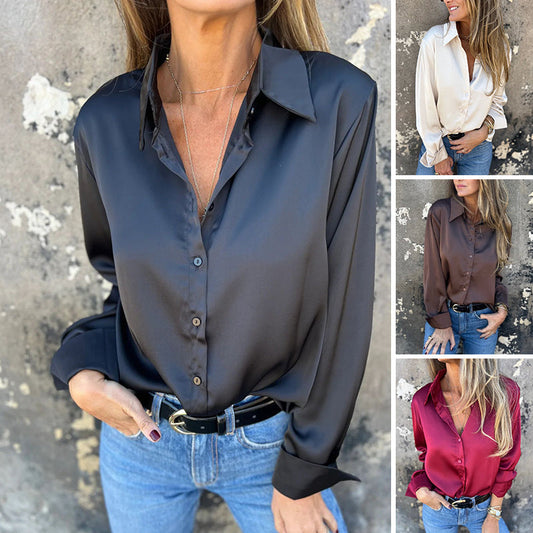 Chemise élégante en satin à manches longues