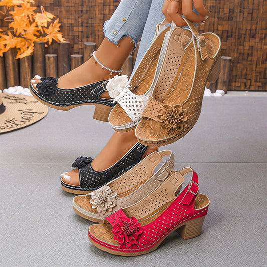Sandales à talons hauts ajourées à imprimé floral pour femmes