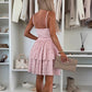 Robe courte à bretelles spaghetti et volants pour femme