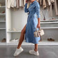 ❤️Robe en denim à manches longues avec patte de boutonnage pour femmes
