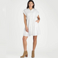 Robe plissée boutonnée pour femme avec revers et manches courtes