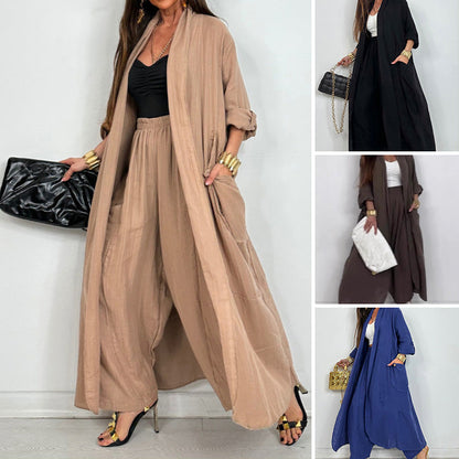 Ensemble 2 pièces cardigan décontracté et pantalon large pour femme
