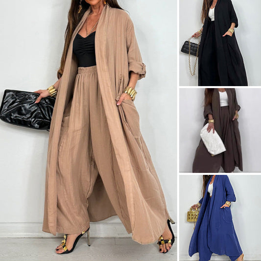 Ensemble 2 pièces cardigan décontracté et pantalon large pour femme