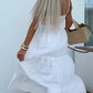 Robe longue tendance avec col en V, bretelles spaghetti et coupe à volants pour femme