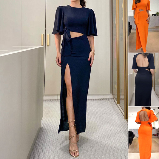 🌸💐Robe midi dos nu avec découpe à la taille et fente💥💥Offre à durée limitée : 50 % de réduction sur les commandes