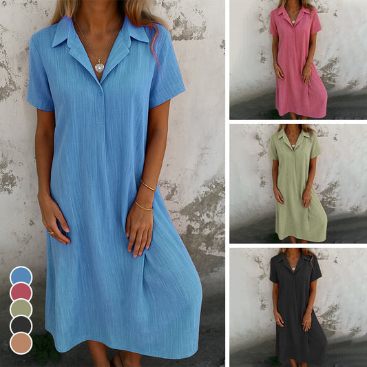 💕Promotion du dernier jour -49% de réduction🔥Robe unie à manches courtes pour femme