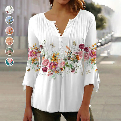 🔥2025 Nouveau Bestsellers🔥Chemise à col en V imprimée femme