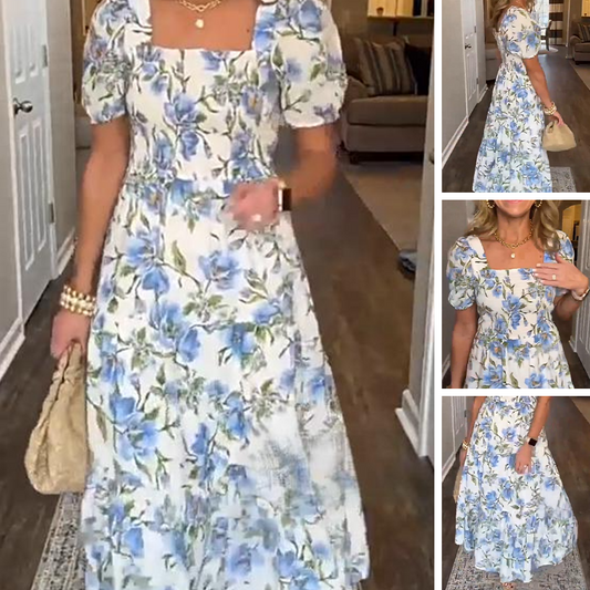 Robe élégante imprimée pour femme à col carré