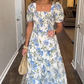 Robe élégante imprimée pour femme à col carré