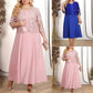 Robe femme unie avec veste en dentelle brodée