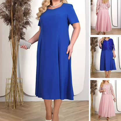 Robe femme unie avec veste en dentelle brodée
