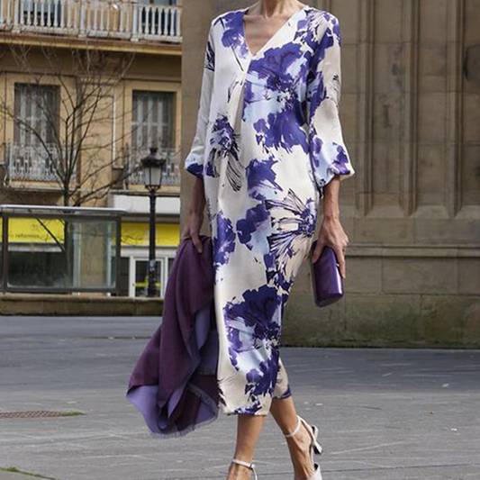 Robe longue élégante pour femme avec col en V