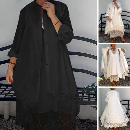 Lancement majeur🔥Ensemble robe sans manches et cardigan en dentelle pour femme