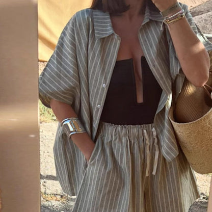 Chemise-short boutonnée à rayures pour femme Taoz