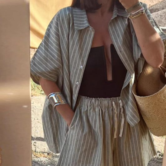 Chemise-short boutonnée à rayures pour femme Taoz