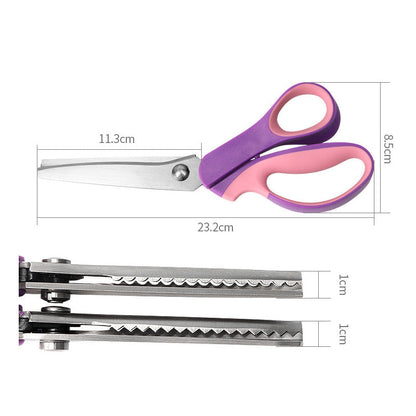 ✂️🧵 Ciseaux multifonctions en zigzag – Lames dentelées anti-effilochage, ressort confortable, coupez tissu, papier et cuir avec une finition propre, le couteau suisse des loisirs créatifs 🌸🎨