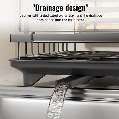 🥳2026 HOT SALE🥳💞50K+ SOLD!🥘💧 50% OFF + Free Shipping! Dish Drying Rack – Two tiers, stable vertical slots. Rotating spout keeps counter dry. No more puddles! 🛡️✅