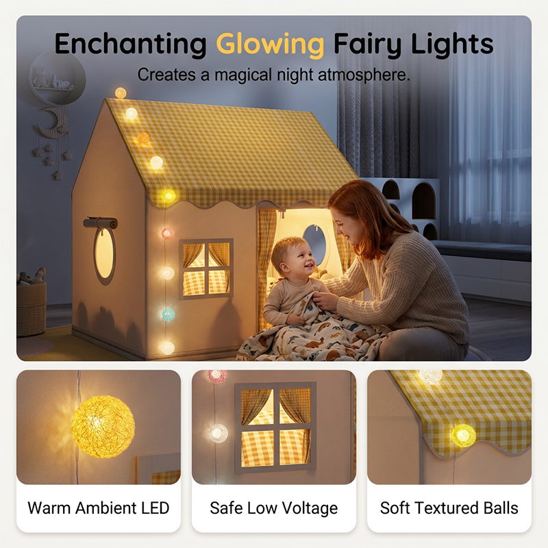🏰 LIMITED-TIME DISCOUNT!! ✨ Dream Play Tent for Kids – Fairy Lights, Roomy Interior, Gingham Style 🌟