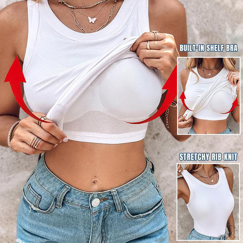 🔥Special Price ￡22.99!!🔥Women's Ribbed Tank Top with Shelf Bra