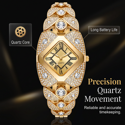 📢📢 -50% ! ⏰Montre à quartz pour femme – Cadran en losange et strass, bracelet alliage.