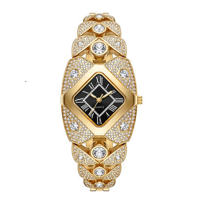 📢📢 -50% ! ⏰Montre à quartz pour femme – Cadran en losange et strass, bracelet alliage.