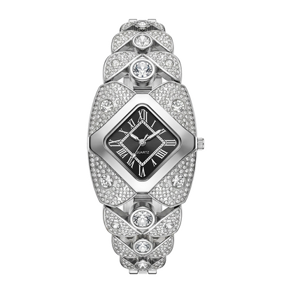 📢📢 -50% ! ⏰Montre à quartz pour femme – Cadran en losange et strass, bracelet alliage.