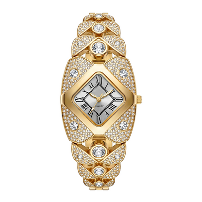 📢📢 -50% ! ⏰Montre à quartz pour femme – Cadran en losange et strass, bracelet alliage.