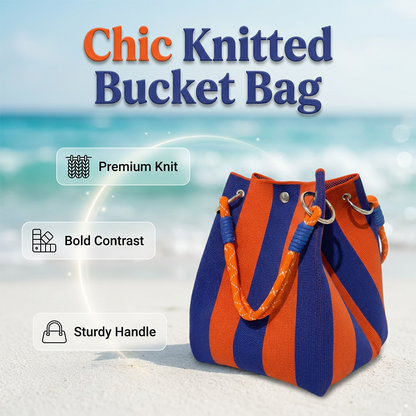 🏆👜 Limited Time Special Price ￡8.99!!✨ Boho Striped Knit Bucket Handbag for Women – Handmade Summer Beach Shoulder Bag