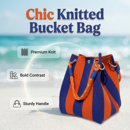 🏆👜 Limited Time Special Price ￡8.99!!✨ Boho Striped Knit Bucket Handbag for Women – Handmade Summer Beach Shoulder Bag