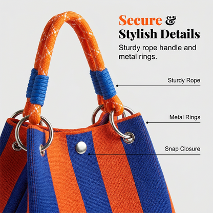 🏆👜 Limited Time Special Price ￡8.99!!✨ Boho Striped Knit Bucket Handbag for Women – Handmade Summer Beach Shoulder Bag