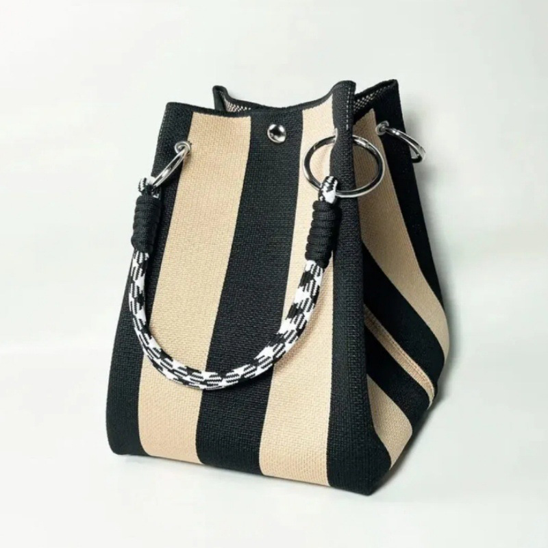🏆👜 Limited Time Special Price ￡8.99!!✨ Boho Striped Knit Bucket Handbag for Women – Handmade Summer Beach Shoulder Bag