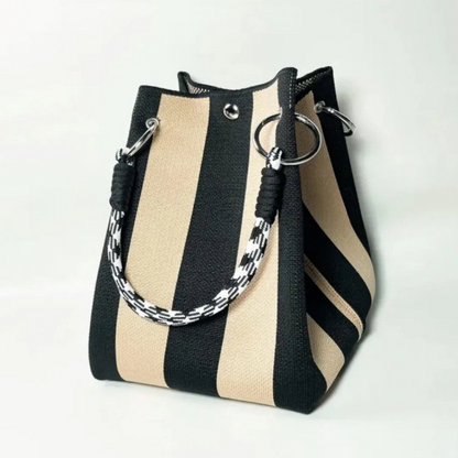 🏆👜 Limited Time Special Price ￡8.99!!✨ Boho Striped Knit Bucket Handbag for Women – Handmade Summer Beach Shoulder Bag
