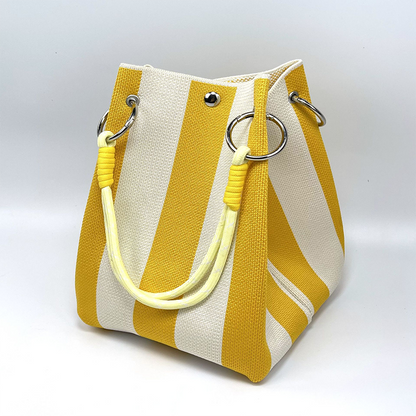 🏆👜 Limited Time Special Price ￡8.99!!✨ Boho Striped Knit Bucket Handbag for Women – Handmade Summer Beach Shoulder Bag