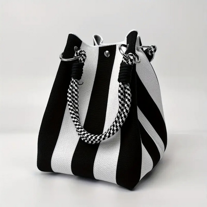 🏆👜 Limited Time Special Price ￡8.99!!✨ Boho Striped Knit Bucket Handbag for Women – Handmade Summer Beach Shoulder Bag