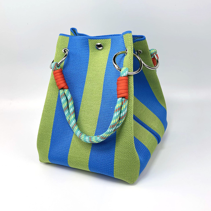🏆👜 Limited Time Special Price ￡8.99!!✨ Boho Striped Knit Bucket Handbag for Women – Handmade Summer Beach Shoulder Bag