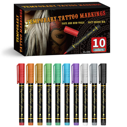 10-Color Temporary Tattoo Markers Set