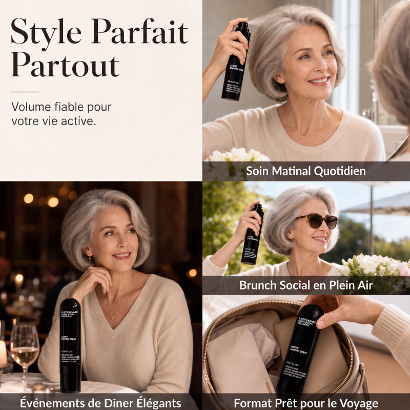 Spray coiffant volumisant pour cheveux 90 ml, brume volumisante longue durée au parfum de pêche