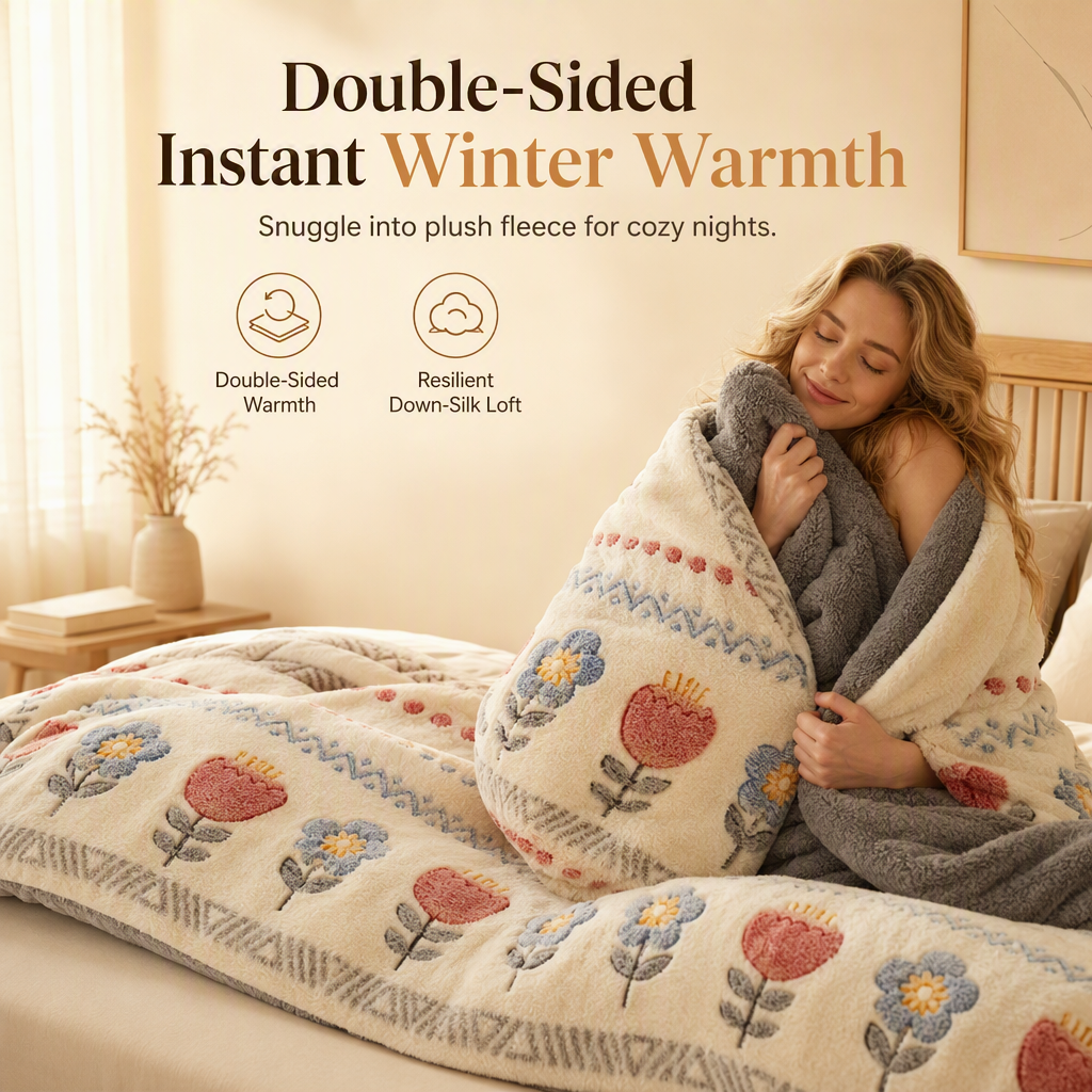 ⏳🔥LIMITED-TIME 50% OFF! ⏰🛌Double-Sided Sherpa Fleece Winter Comforter, thick velvet-warm cozy quilt for cold nights❄️